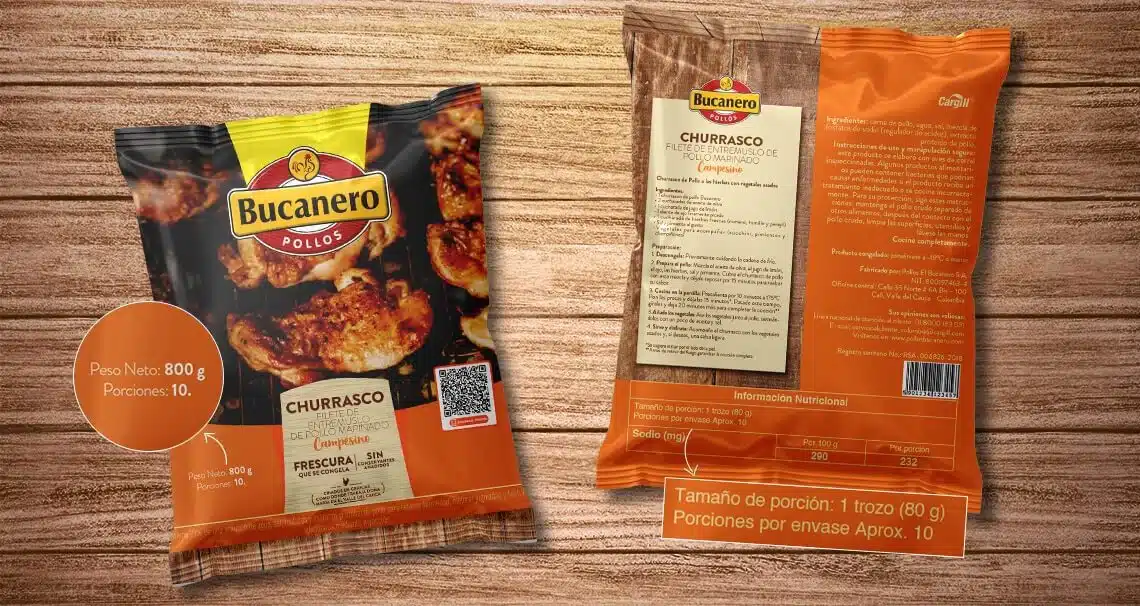 Empaques de filete de entremuslo de pollo marinado campesino de Pollos Bucanero