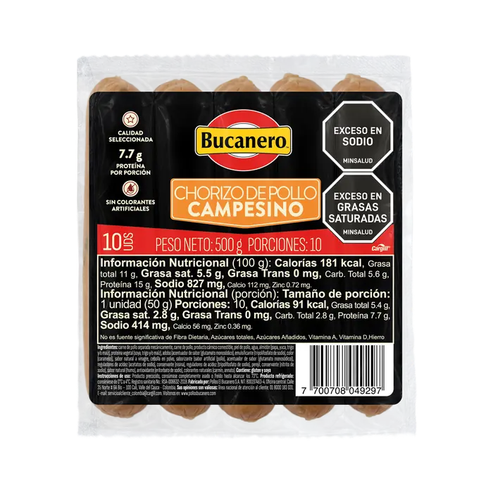 Chorizo de pollo campesino 500g Bucanero